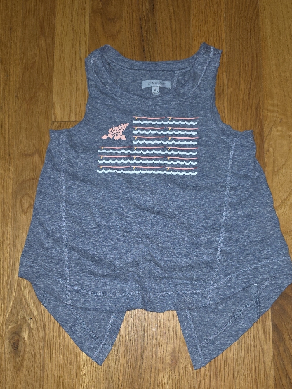 Girls' Blue Sleeveless Wave Flag Tank Top